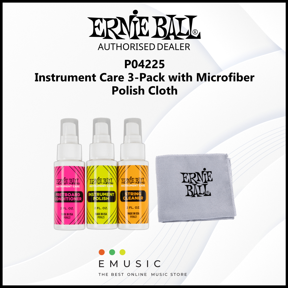 Ernie Ball P04225 Instrument Care 3-pack with Microfiber Polish Cloth